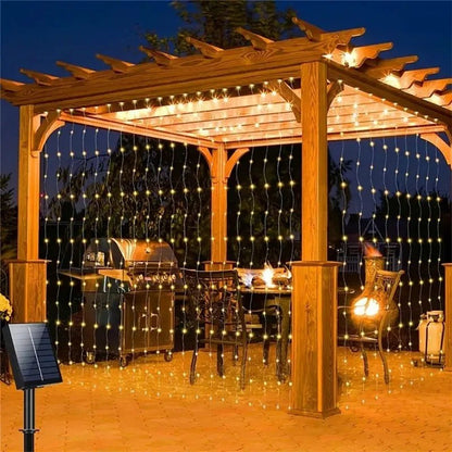 Solar LED Curtain Light Outdoor Garland Solar Fairy String Light Pavilion Garden Party Holiday Christmas Decor