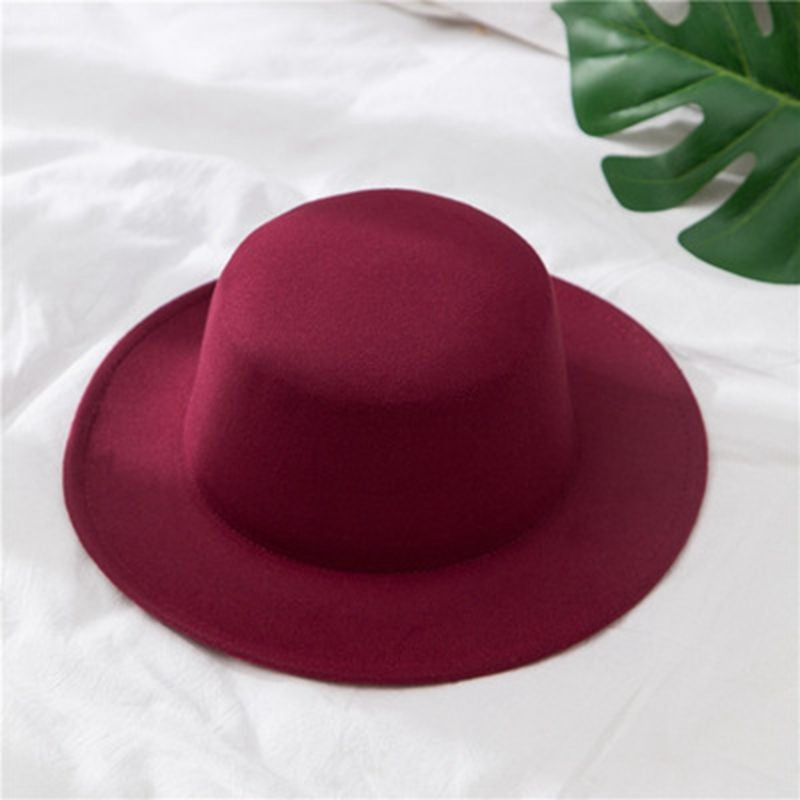 Flat Top Fedoras Hats for Women Solid Color Imitation Woolen Jazz Cap Elegant British Wide Brim Ladies Caps Bowler Hats Fedora