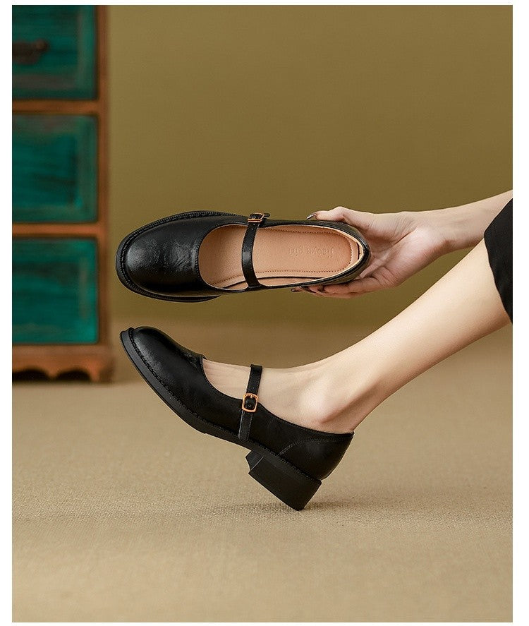 Mary Janes Women's Shoes Round Toe Flats Spring and Autumn New Fashion Buckle Strap Shallow Mouth Low Heels Loafers Women Flats