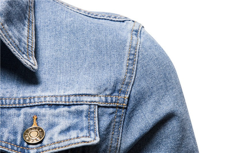 Men Denim Coat Casual Coats Turn Down Collar Full Sleeve Jackets Single Breasted Regular Pocket Button Jacket Splice Autumn