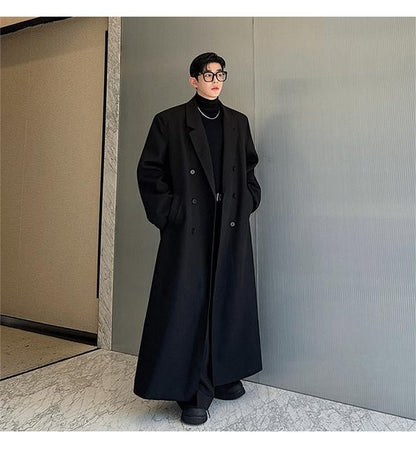 Mauroicardi Spring Autumn Extra Logn Black Oversized Flowy Soft Trench Coat for Men with Back High Slit Loose Casual Overcoat