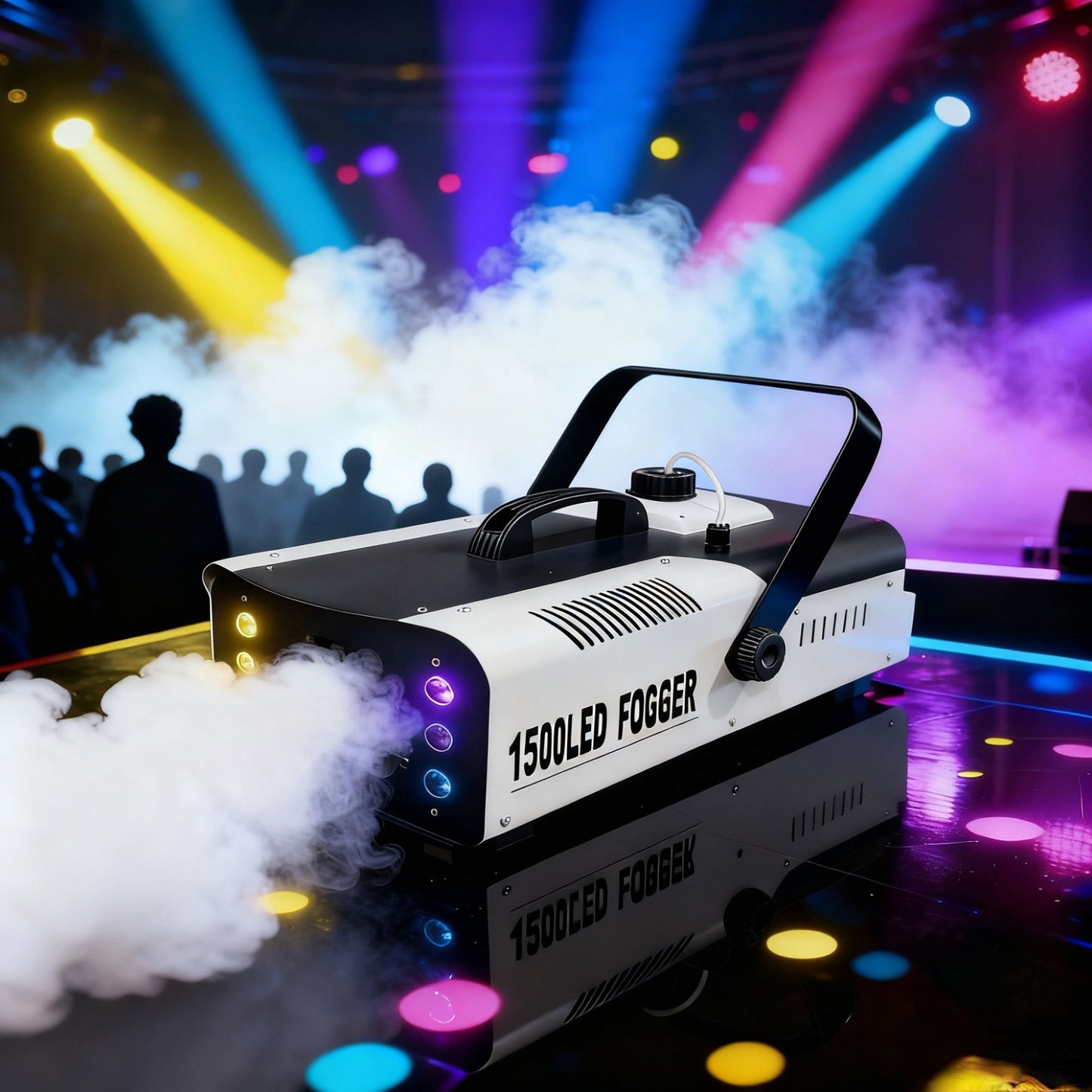Hot-selling MINGLANG 1500W Multicolor Smoke Machine 6 LEDs Remote/Manual Control 110V-220V 1-Year Warranty 10-15m