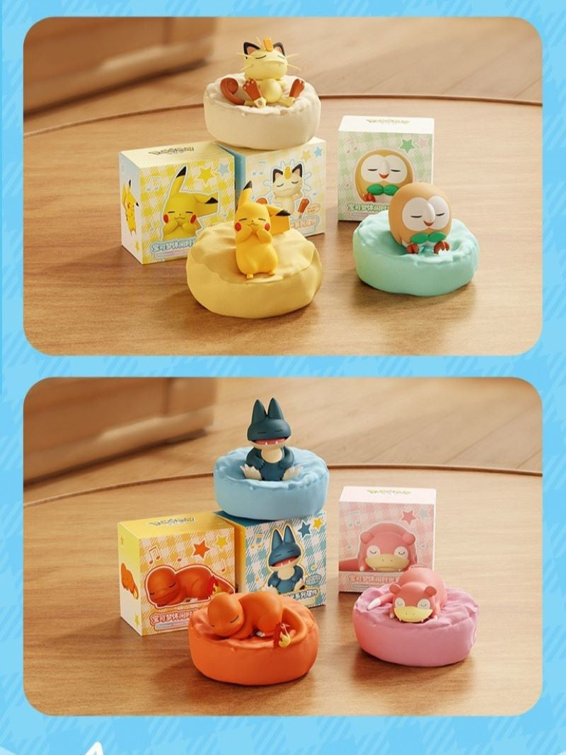 6 Estilos Novos Pokémon Casual Time Pikachu Munchlax Slowpoke Rowlet Meowth Charmander Bonecos Anime Dormindo Brinquedos de PVC Kawaii