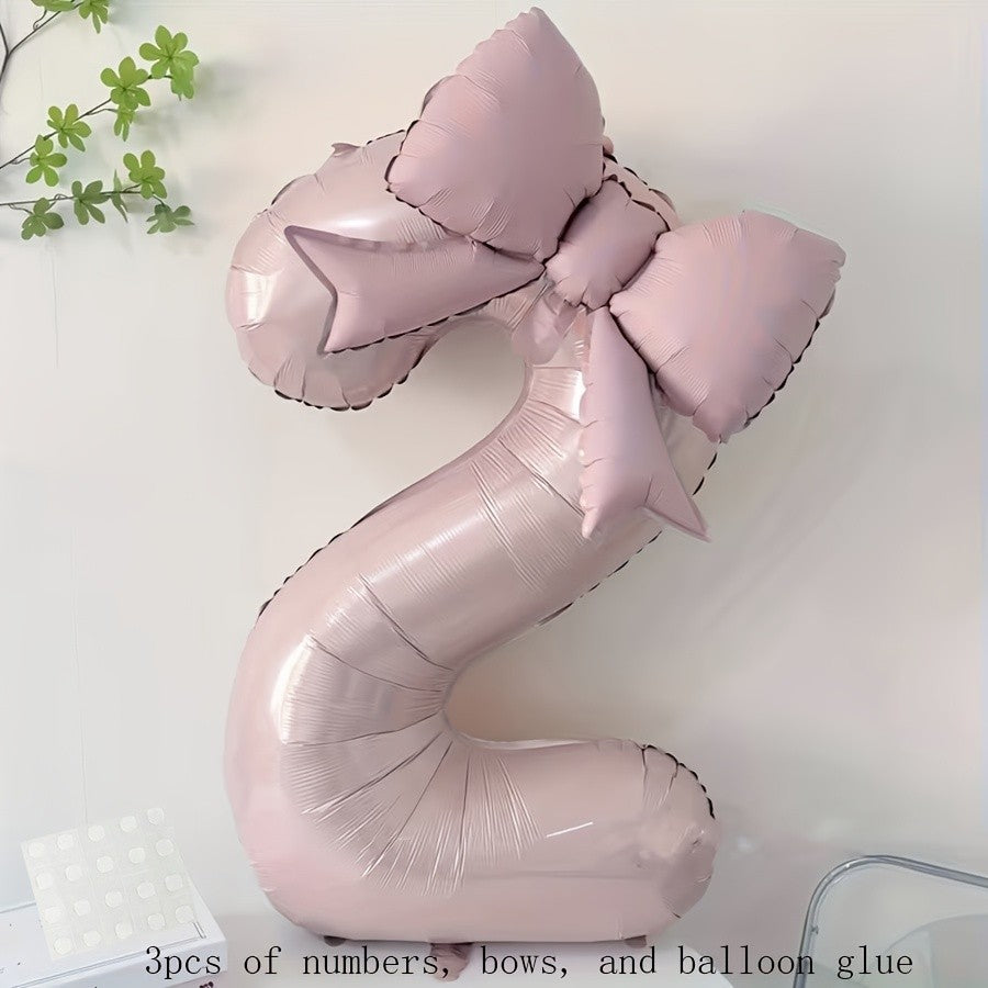 32 Inch Pink Number 0-9 Foil Balloon with Bow – Ideal for Girls Wedding Birthday Party Decorations