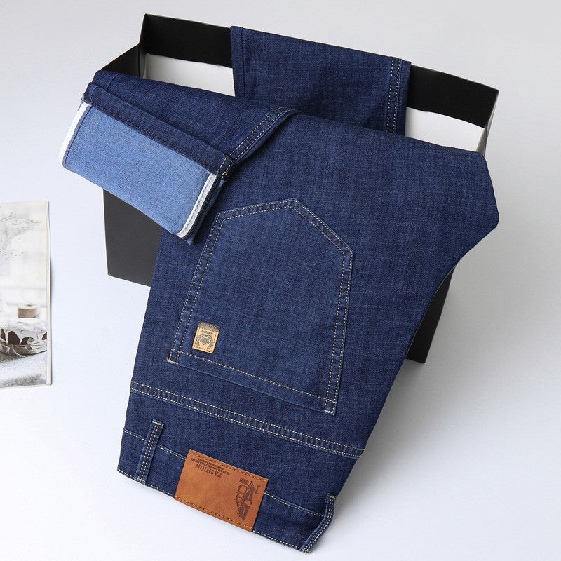 Light Blue Classic Business Casual Cotton Pants Fashion Breathable Denim Elastic Trousers Brand Men's Clothing Straight Jeans