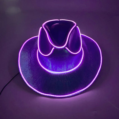 Chapéu de Cowboy LED Sem Fio, Chapéu de Cowboy Luminoso, Chapéu de Cowgirl Rosa para Discoteca, Noivas, Acessórios para Shows, Boates e Festas a Fantasia