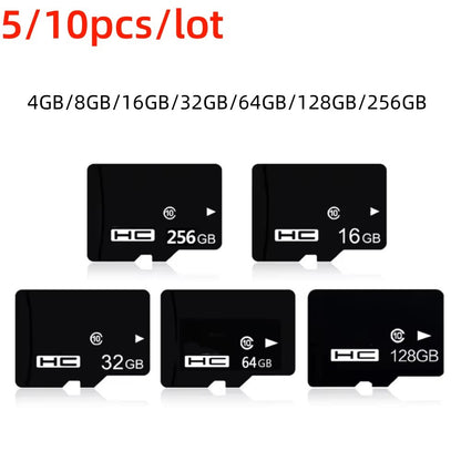 10 Cartões TF Classe 10 de 128 GB, 256 GB, 32 GB, 64 GB, 16 GB, 8 GB, 4 GB, 2 GB - Cartões de Memória Flash SD para Dispositivos Digitais