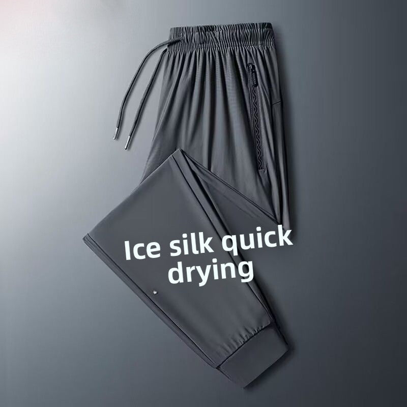 Calça Casual de Seda Gelo para o Verão Fina Solta de Secagem Rápida Elástica Respirável Calça Esportiva Calça Jogger Camisa de Academia Masculina de Futebol Rápido Masculina
