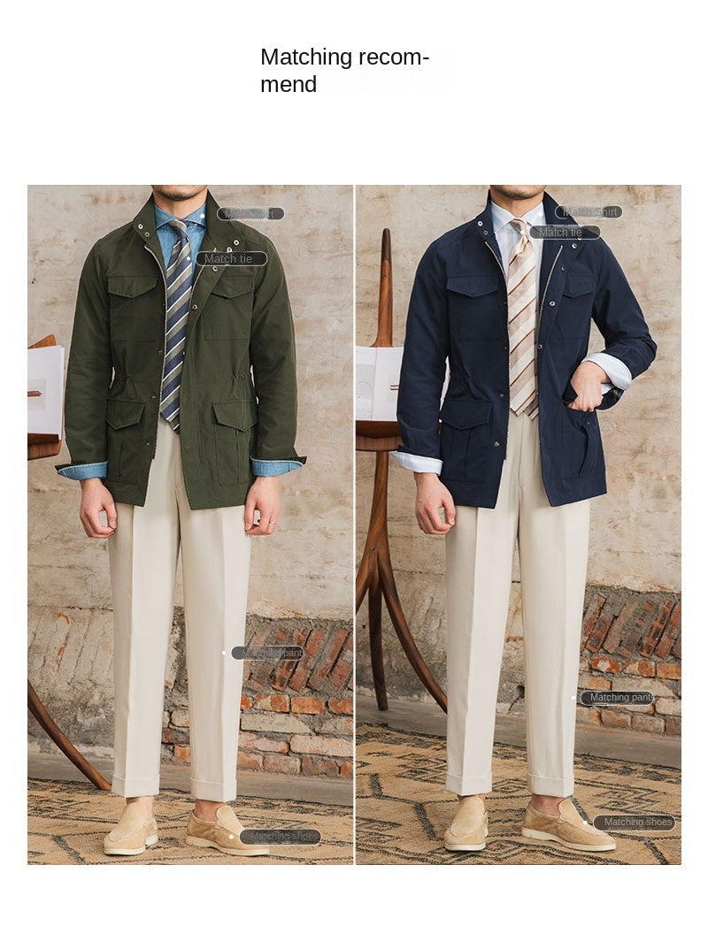 Three Spring and Summer Light Vertical Collar Waist Half Hanging M65 British Jacket Men's Retro Hunting Wear Waterproof Jacket
