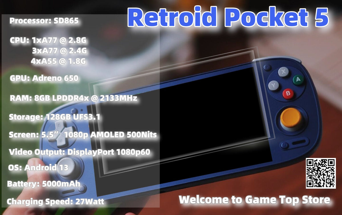Retroid Pocket 5 Retro Handheld Game Console Video Game Consoles RP5 SD865 12 128G Android13 5.5Inch OLED HD Screen 512G PSP PS2