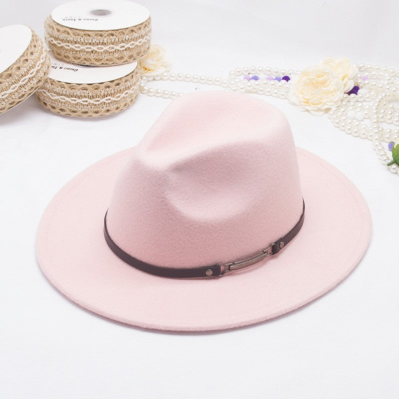 Men's fedora hat Men's and women's universal solid color fedora hat Women's 10 color wide brim jazz hat Autumn and winter Britis