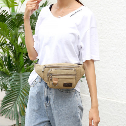 Thick canvas waist bag, outdoor leisure sports crossbody chest bag, men's portable change phone bag, multifunctional-A-DH