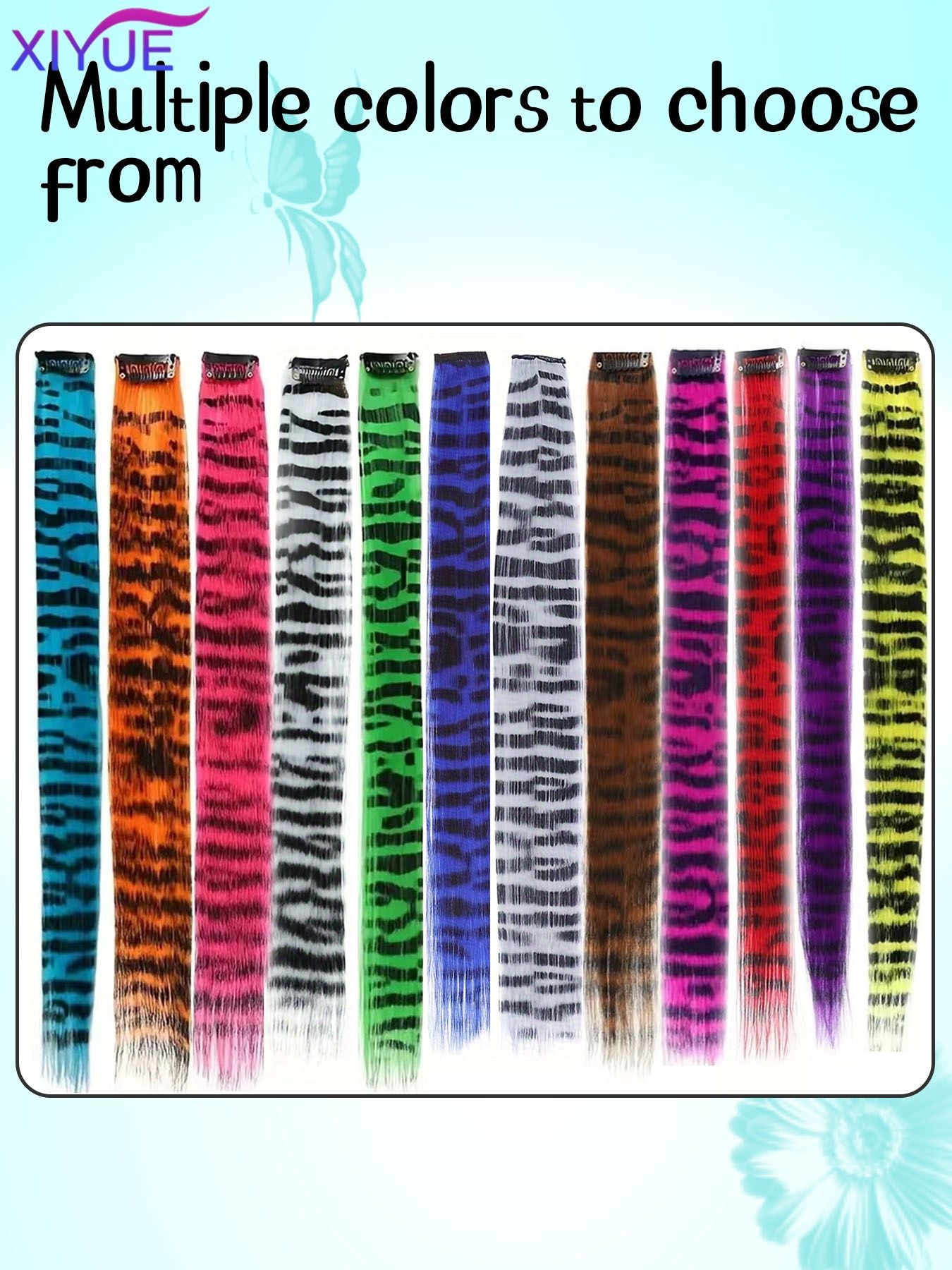 Synthetic One Card Hair Extension Wig Hair For Women Long Straight Clip-in Colored Zebra Line Feather Hair Extensions Fake Hair