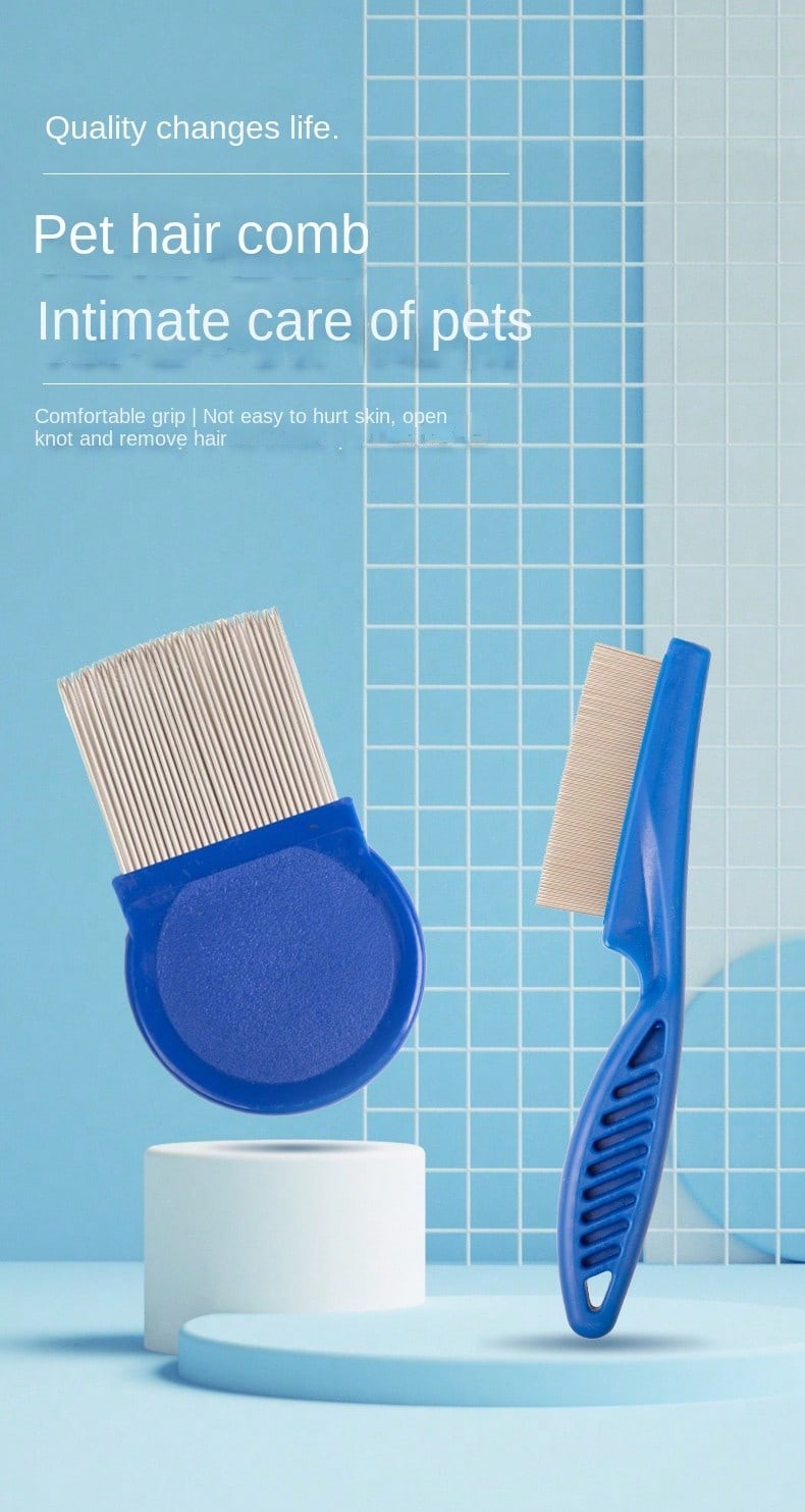 Pente para pulgas e piolhos, pacote com 4, pentes de aço inoxidável para cães e gatos com dentes arredondados, remoção profissional de manchas de lágrima de animais de estimação com dupla face