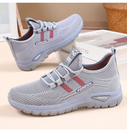 Autumn Women Sneakers Fashion Lace Up Mesh Breathable Outdoor Walking Purple Round Toe Non-slip Thick Sole Tennis Shoe Mujer