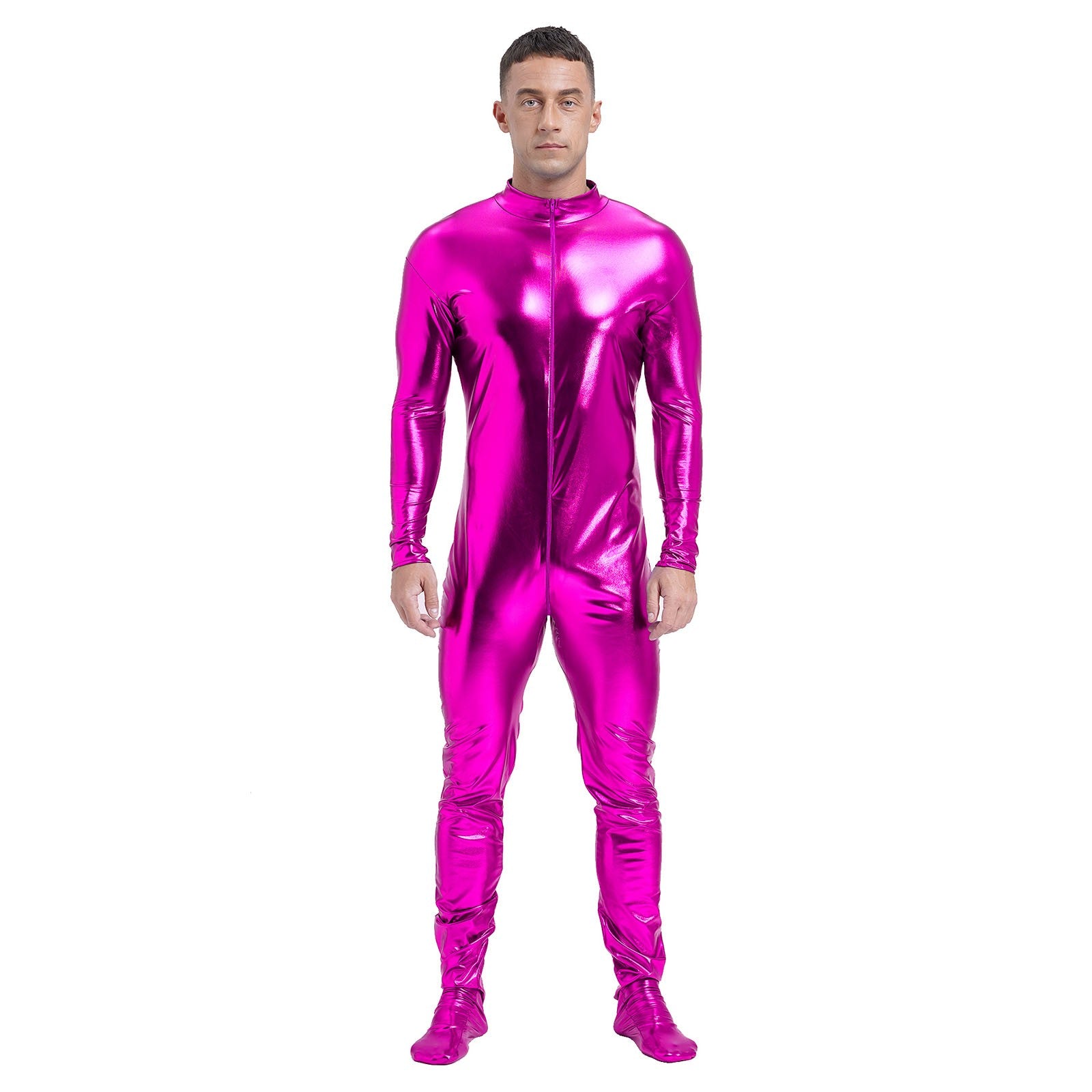 Men's Shiny Metallic Zentai Dress-up Jumpsuit Cosplay Costume Performance Stage Disco Clubwear Full Body Unitard Tights Leotard