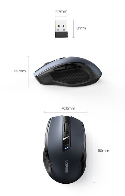 Mouse sem fio UGREEN Bluetooth 5.0 Mouse ergonômico 4000DPI 6 botões silenciosos Mouse para MacBook Tablet Laptops Computador PC 2.4G