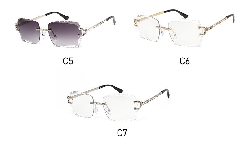 Fashion Rimless Square Sunglasses Vintage Diamond Brand Design Cut Lens Sun Glasses Men Women Metal Frame Luxury UV400 Eyewear