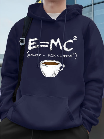E=Mc2 Energy Milk Coffee Prints Men Hoodies Autumn Fleece Warm Sweatshirt Casual Loose Pocket Streetwear Sports Male Clothes