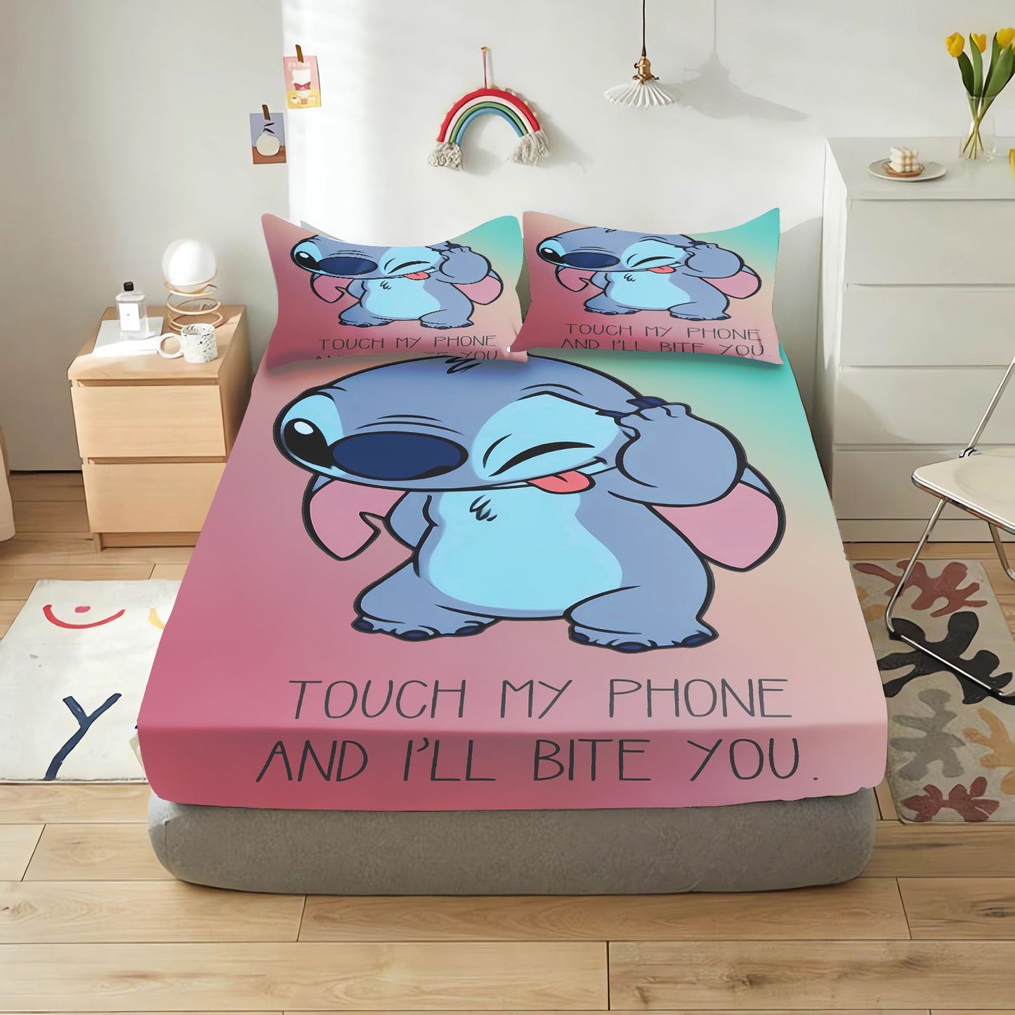 Lilo & Stitch Cartoon Fitted Sheet Home Cover for Teenager Elastic Bedding Cute Digital Printing Sheets Bedding Children