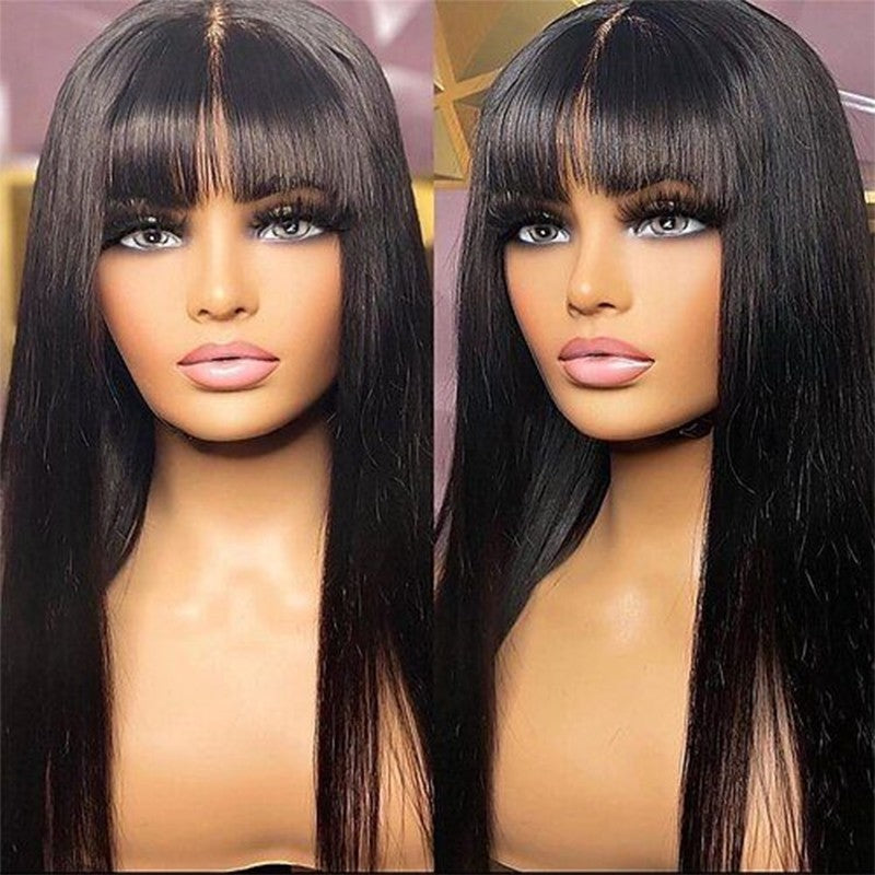 Peruca Full Lace Frontal 360 com Franja Lisa, Peruca Frontal de Renda Cabelo Humano Cru Com Franja, Perucas Brasileiras Sem Cola em Promoção/Liquidação