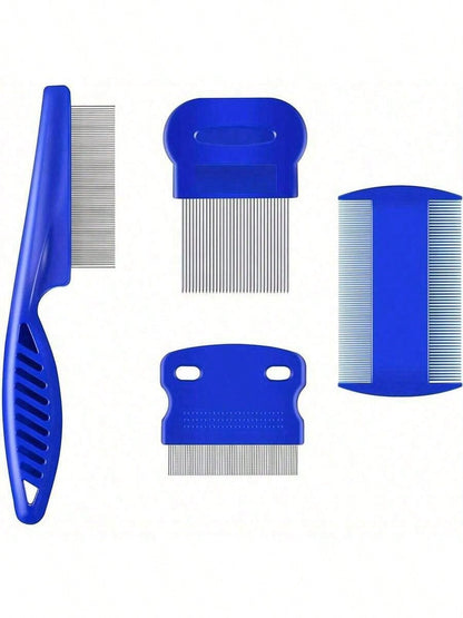 Pente para pulgas e piolhos, pacote com 4, pentes de aço inoxidável para cães e gatos com dentes arredondados, remoção profissional de manchas de lágrima de animais de estimação com dupla face