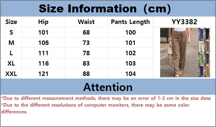 2025 Autumn Women's Summer Elastic Waist Pure Cotton Hemp Strap Loose Pants