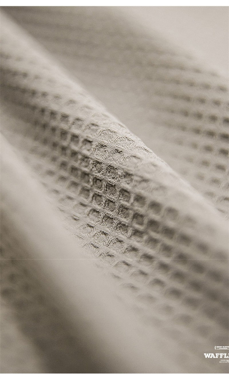 Summer Men's Waffle Short Sleeve Cargo Shirts 2025 New Casual Retro Breathable Lapel Blouse Y2K Vintage Streetwear Tee Shirt