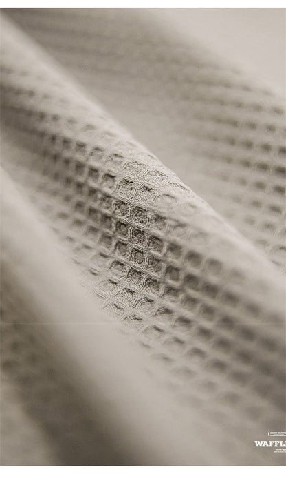 Summer Men's Waffle Short Sleeve Cargo Shirts 2025 New Casual Retro Breathable Lapel Blouse Y2K Vintage Streetwear Tee Shirt