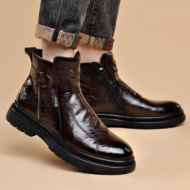 British-style Men's Casual Retro Chelsea Boots for Men Autumn Winter Cow Leather Shoes Male Fashion New Designer Ankle Boots Man