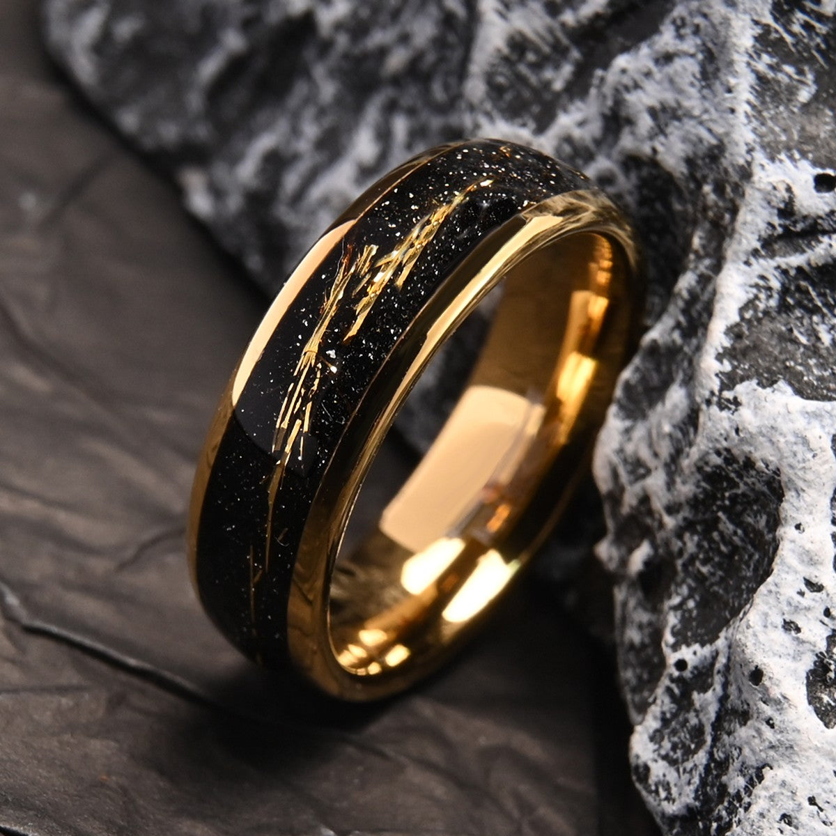 Golden simple 8/6mm inlaid golden foil tungsten steel ring, comfortable to wear, suitable for daily wedding party jewelry gifts