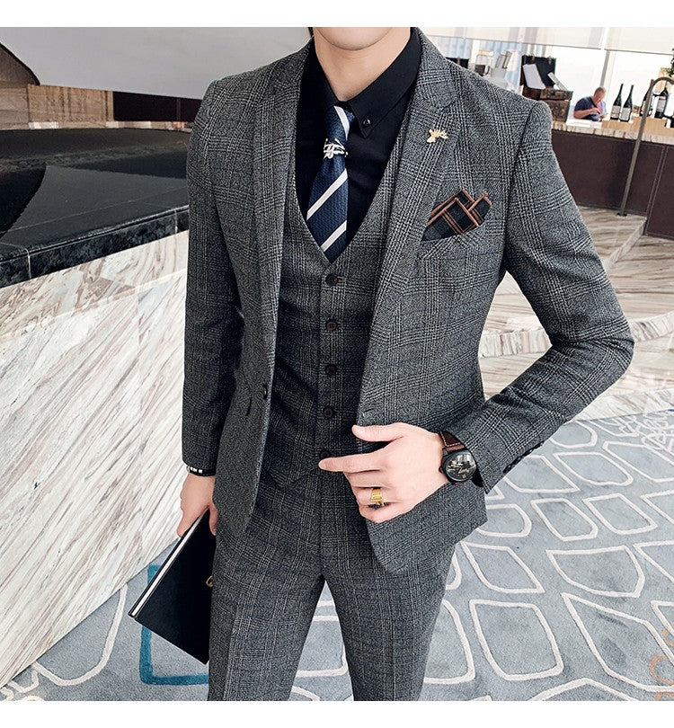 Men's High-quality Plus Size 5XL-M 3-piece Suit (suit+vest+pants) Business Fashion Plaid Suit Groom's Wedding Banquet Set
