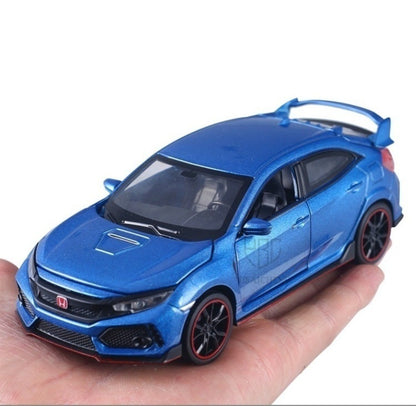 Carrinhos de brinquedo Honda Civic Type-R em liga metálica, escala 1:32, modelos fundidos com som e luz, veículos em miniatura, presentes de aniversário para crianças e adultos
