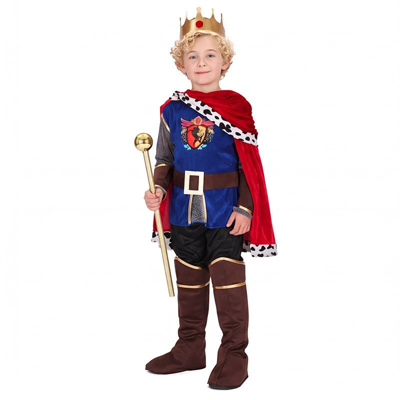 Boy King Prince Role Playing Costume Royal Set Prince Crown Cloak Halloween Birthday Makeup Party Gorgeous Dress Up No scepter