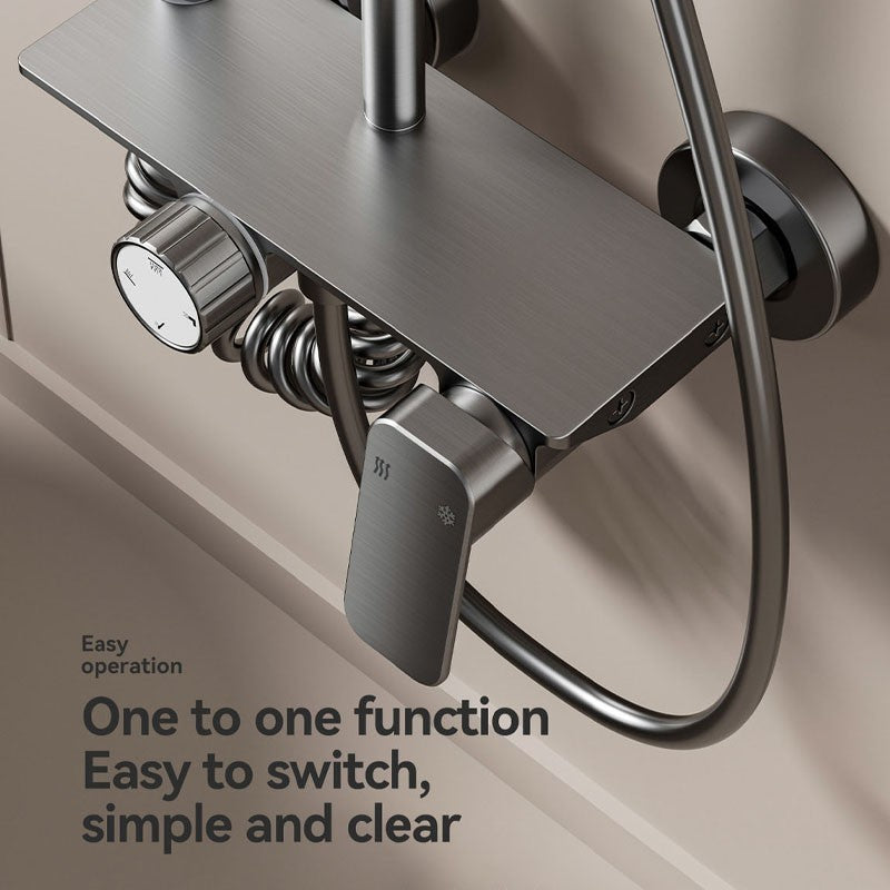 Household Aluminum Shower System Set Multifunction Rotary Knob Hot and Cold Water Pressurize Bathroom Gunmetal Gray Shower Set