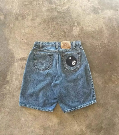 High Quality Street Y2K Retro Denim Shorts Shinjuku Hip Hop Pocket Loose Denim Shorts For Men and Women In Summer Gothic Shorts