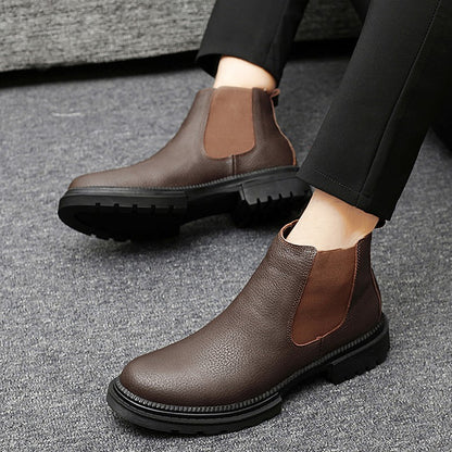 Genuine Leather Mens Chelsea Boots Slip on Male Casual Footwear All-match High Quality Ankle Boots Vintage Style Business Botas