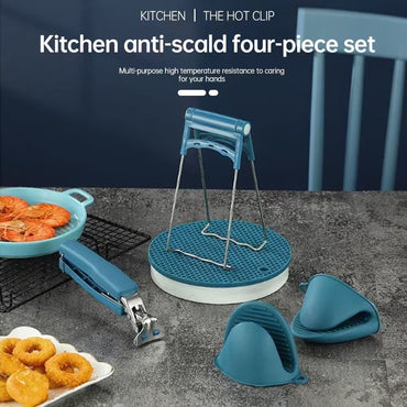 Conjunto de Cozinha Resistente ao Calor de Peças Luvas de Forno de Silicone com Pegadores de Panela Antiderrapante Anti Queimadura para Cozinhar/Assar/Churrasco
