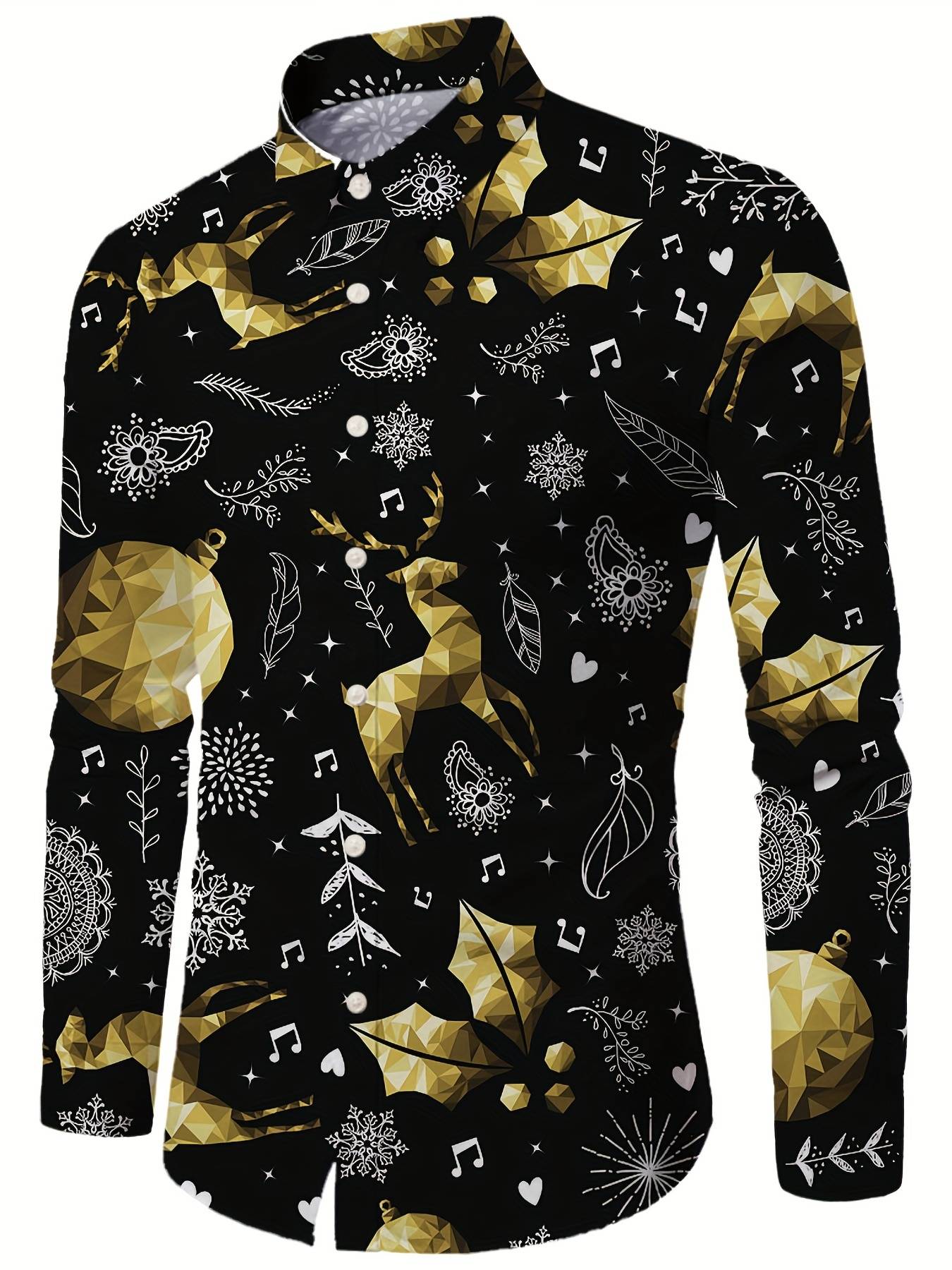 Christmas Theme Men's Gift Elk Graphic Printed Formal Shirts Christmas Graphics Long Sleeve Shirt Fashion Men's Shirts For Men
