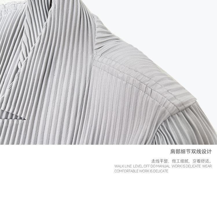 Miyake New 2025 Spring Suit Long Sleeve Pleated Pleated Men's Jacket Lapel Pleated Solid Color Fashion Loose Plisse Casual Top