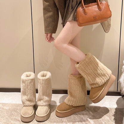 Women's Winter Snow Boots Outdoor Luxury Furry Faux Fox Fur Boots Woman Plush Warm Platform Shoes New Fashion Bottes Big Size