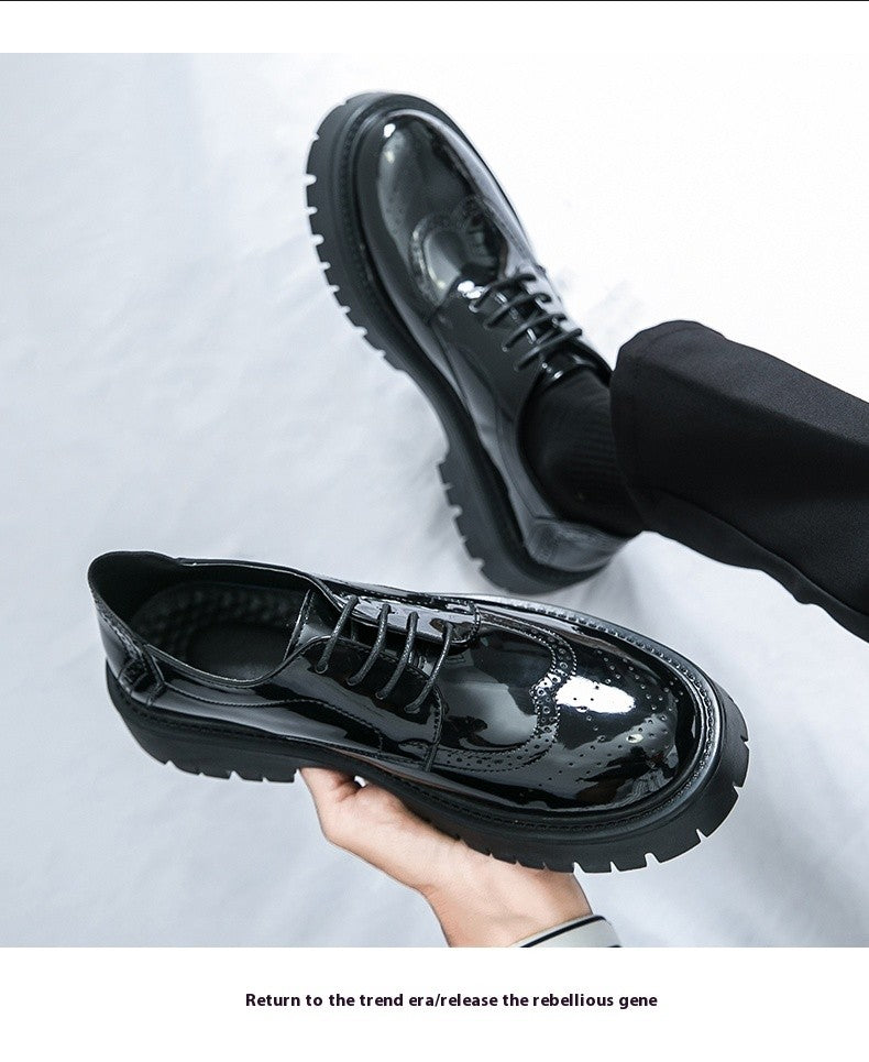 Leather shoes men's thick soles increase British style Brock business dress black senior sense wedding groom shoes 46 yards