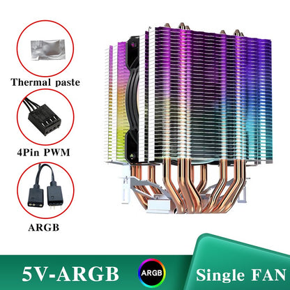6 Heat Pipes ARGB CPU Air Cooler 4 Pin PWM Quiet CPU Cooling Fan for Intel LGA 1700 2011 1200 1156 X79 X99 AM3 AM4 PC Radiator