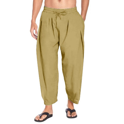 New Harem Linen Pants for Men Streetwear Joggers Mens Solid Color Long Pants Cotton Causal Men Lightweight Trousers