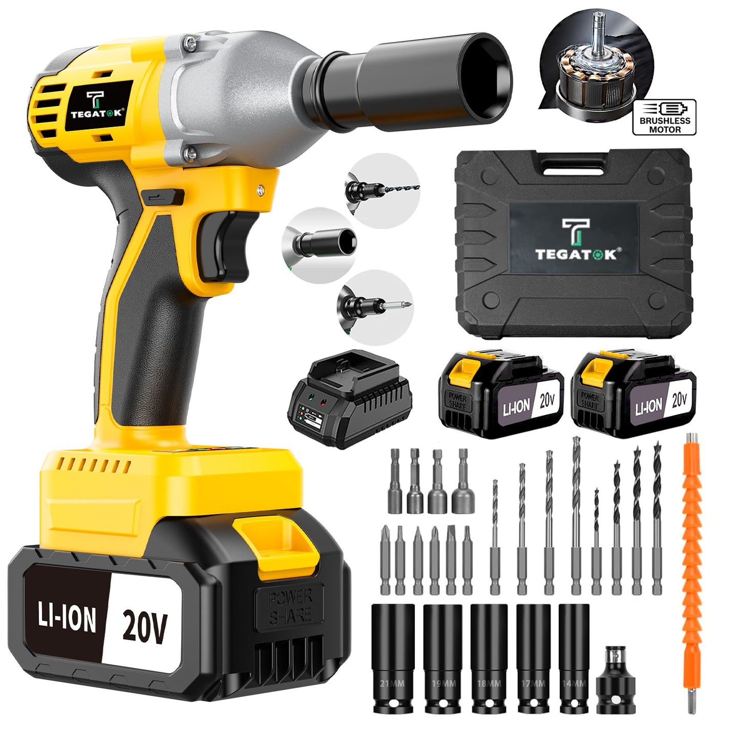 Chave Elétrica 3 EM 1 com Alto Torque 430Nm Chave Elétrica Sem Escovas para Ferramentas de Manutenção Automotiva Chave Sem Fio 20V Elétrica