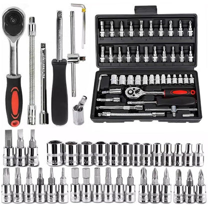 Conjunto de Soquetes de 46 Peças com Encaixe de 1/4", Chave Catraca Métrica com Soquetes CR-V de 4-14mm, Kits de Ferramentas Mecânicas para Reparo Automotivo Doméstico