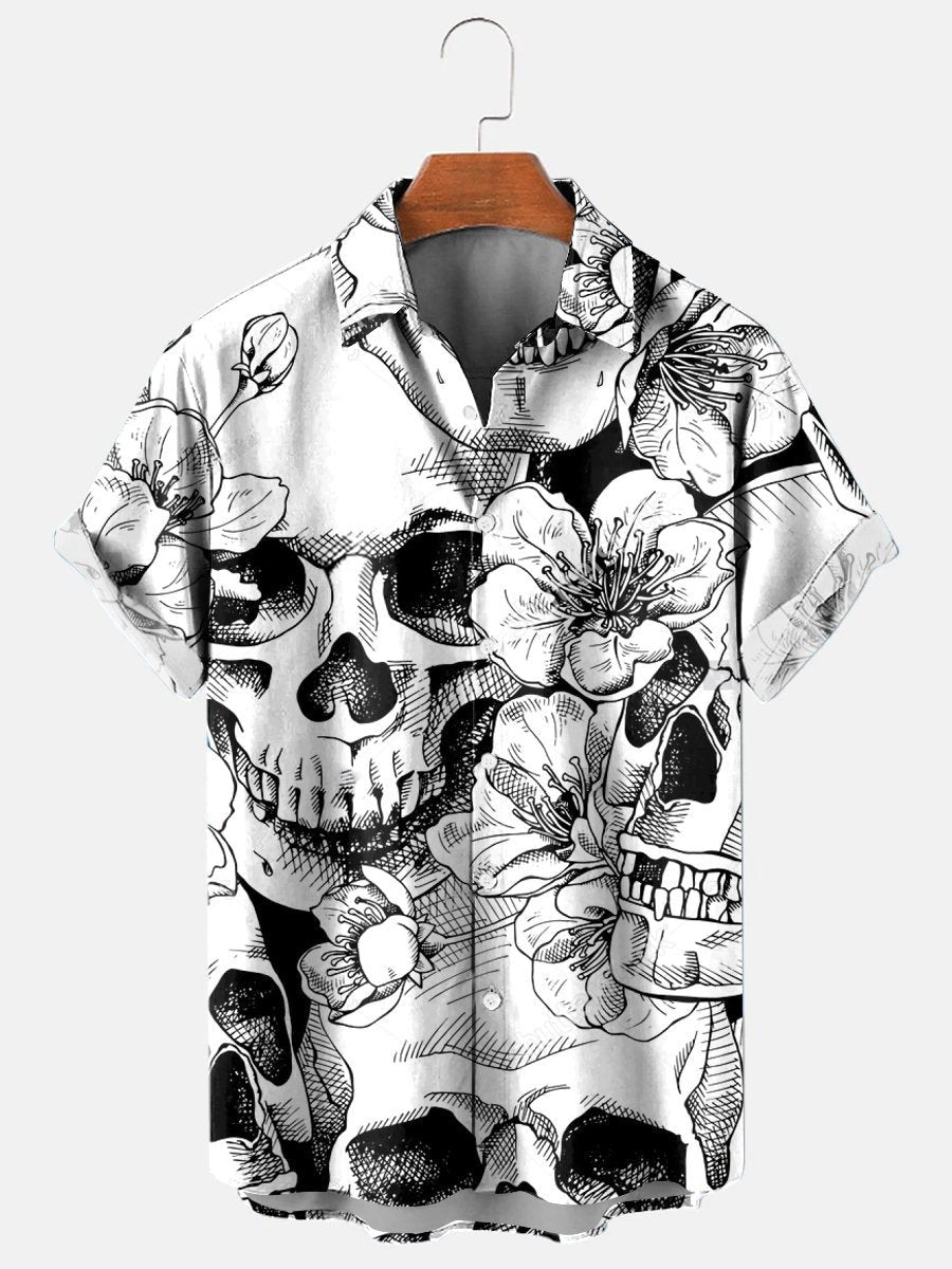 Mexico Sugar Skull Fashion Men's Shirts Funny Skull 3D Print Streetwear Short Sleeve Hawaiian Shirt Print Lapel Shirts For Men