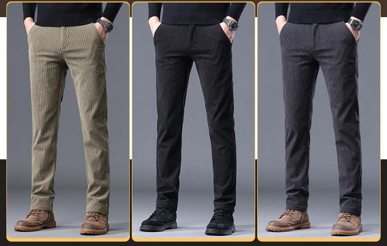 Khaki Black Gray Fleece Men's Corduroy Casual Pants Chenille Thick Stretch Business Trousers Mid-rise Brand Winter Thermal Pants