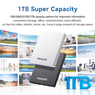 PHILIPS Portable SSD, 1TB External Solid State Drive, Speeds Up to 550MB/s, USB 3.2 Gen 2, Reliable Storage for Gaming, Students