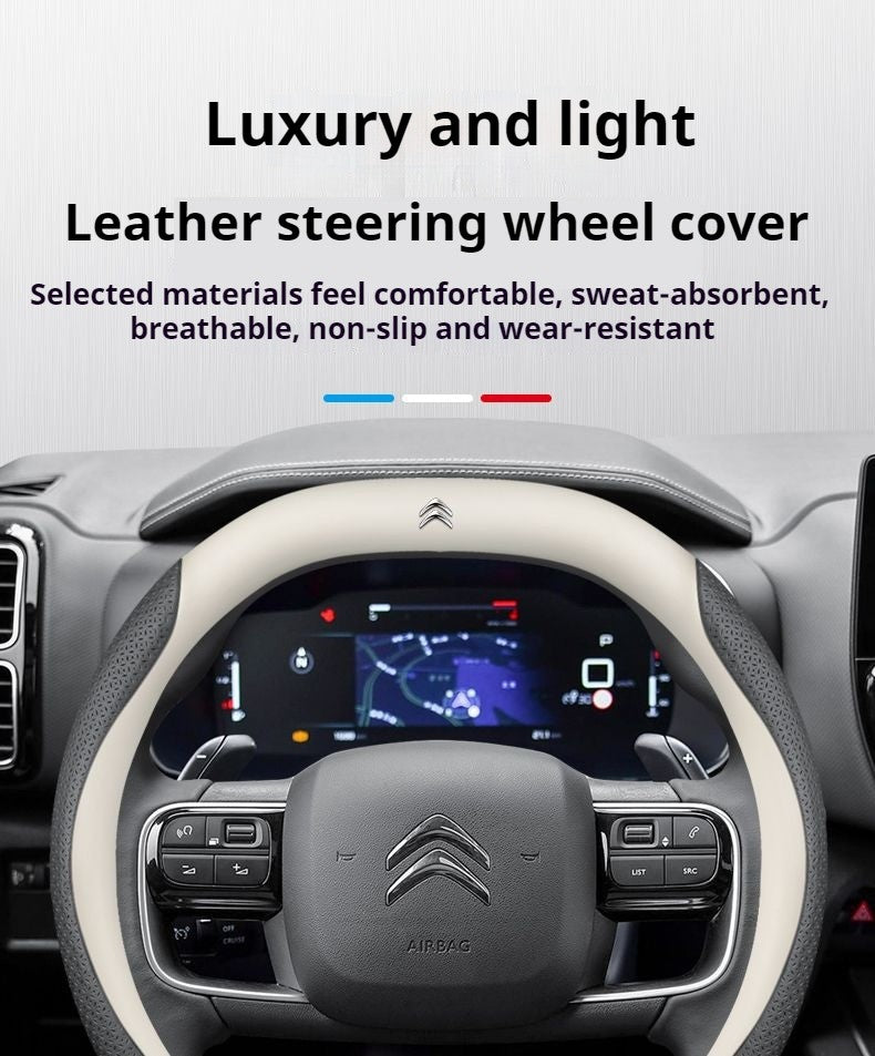 Capa de Volante de Couro para Carro Citroen C1 C2 C3 C4 C5 C6 C4L VTS Berlingo Picasso Aircross Sega Ely See C3-XR Acessórios